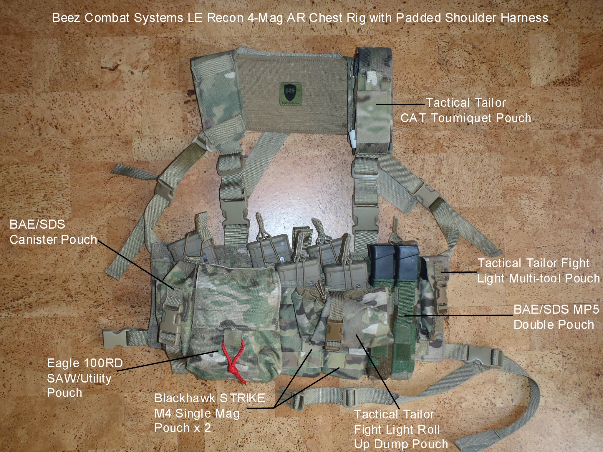 BCS LE Recon 4 Mag Rig multicam labeled